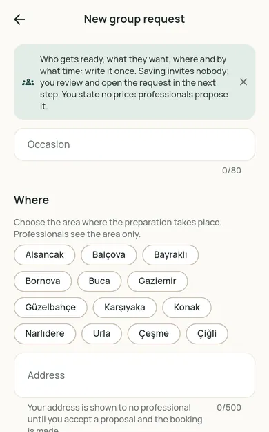 Restncare web app screen: a new group request.